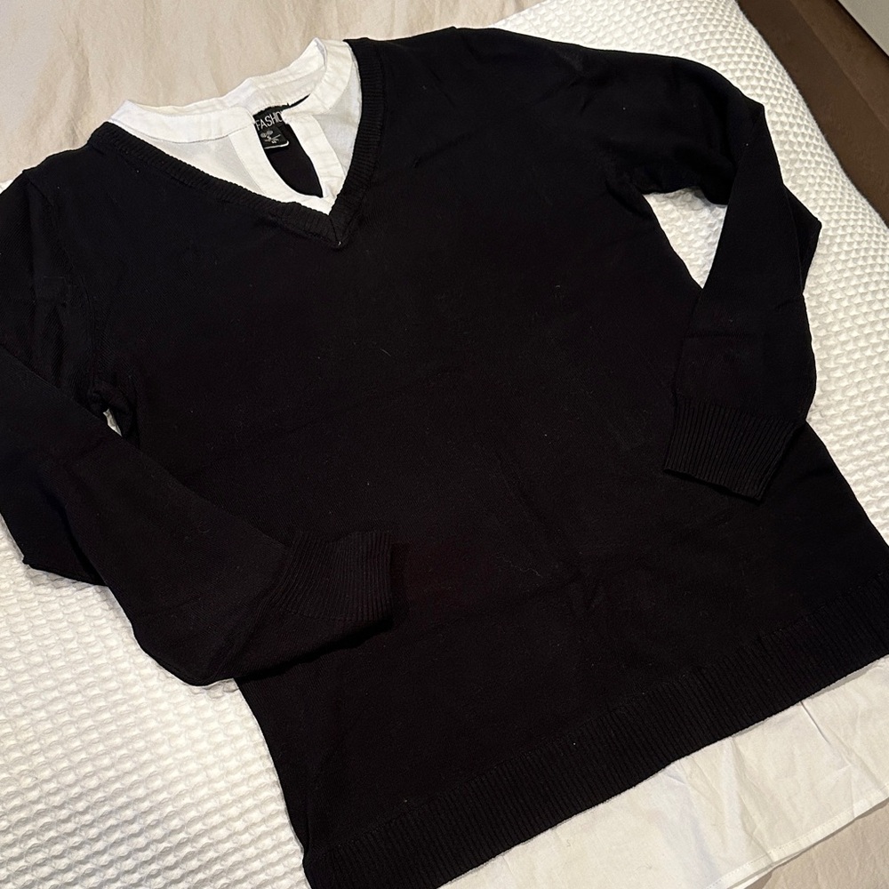 Black 2-In-1 V-Neck Sweater